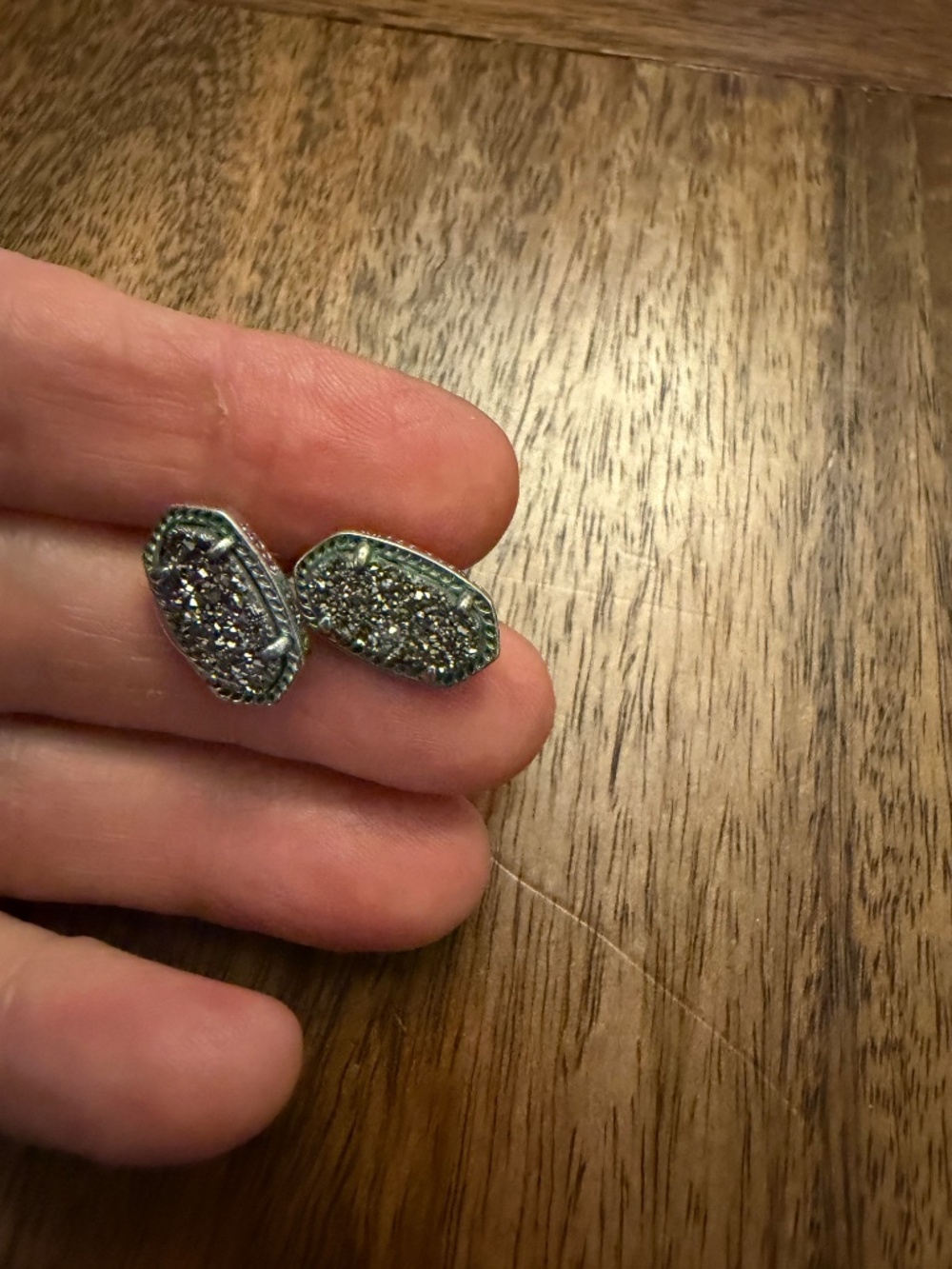 Kendra Scott Silver Tone Gray Druzy Crystal Pierced Earrings - Picture 3 of 4